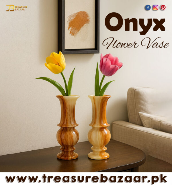 Onyx Flower Vase Pair for Home Décor Size 7.5x20 cm - Image 2