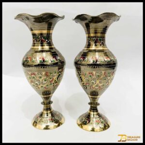 Handmade Brass Kashmiri Flower Vase Pair (15cm)