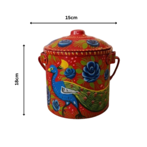 Truck Art red bucket (L18 cm x W15cm) , Handmade multicolor bucket , Best gift for everyone , Best use for small plant and flower