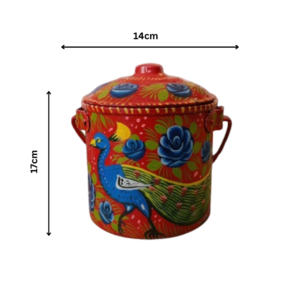 Pakistani Truck Art Bucket (L17cm x W 14cm) , handpainted flower and peacock design bucket , enamel bucket , Best price bucket for gift , oil and ghee storage bucket , Best gift for cooking lover