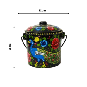 Truck Art peacock design bucket  (L15cm x W12cm) , Pakistan handicraft bucket , Best for kitchen , storage bucket for snack , Best use plant bucket