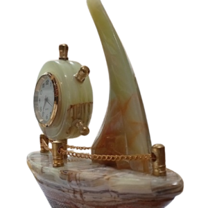 Handcrafted Onyx Marble Ship with Clock Size: 15cm