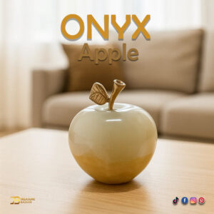 Elegant Onyx Stone Apple Decor with Golden Leaf Size: 4 cm