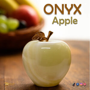 Elegant Onyx Stone Apple Decor with Golden Leaf Size: 7 cm