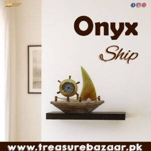 Handcrafted Onyx Marble Ship with Clock Size: 12cm