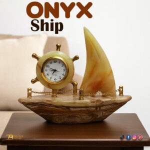 Handcrafted Onyx Marble Ship with Clock Size: 12cm