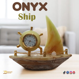 Handcrafted Onyx Marble Ship with Clock Size: 15cm