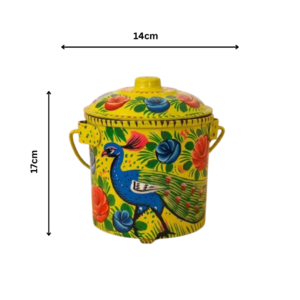 Best artwork bucket  (L17cm x W 14cm) , Truckart peacock design bucket , handpainted multicolor bucket , Best for makeup product bucket , Best gift for garden lover