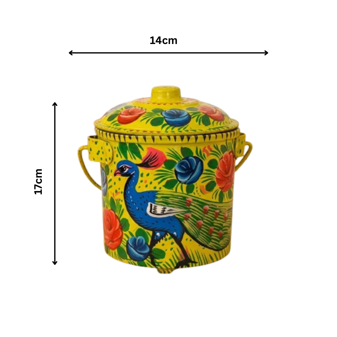 Best artwork bucket (L17cm x W 14cm) , Truckart peacock design bucket , handpainted multicolor bucket , Best for makeup product bucket , Best gift for garden lover - Image 2
