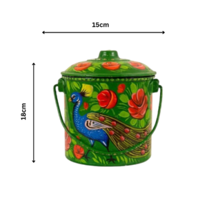 Pakistan truckart balti (L18 cm x W15cm) , handpainted green bucket , best decoration piece , Multiple design and colors metal bucket , tea bags bucket pot , best gift for wife , best plant bucket