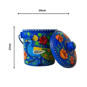 Pakistani truck art bucket  (L17cm x W 14cm) , hand painted blue bucket , boho bathroom storage bucket , Blue handmade metal bucket