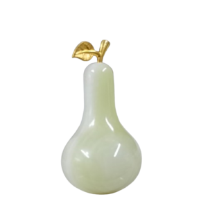 Elegant Onyx Stone Pear Decor with Golden Leaf Size: 3 inch