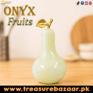Elegant Onyx Stone Pear Decor with Golden Leaf Size: 3 inch