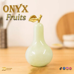 Elegant Onyx Stone Pear Decor with Golden Leaf Size: 3 inch