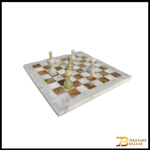 Handcrafted Onyx Marble Chess Board Game Set ( Green Ziarat) Size: 12×12 inch