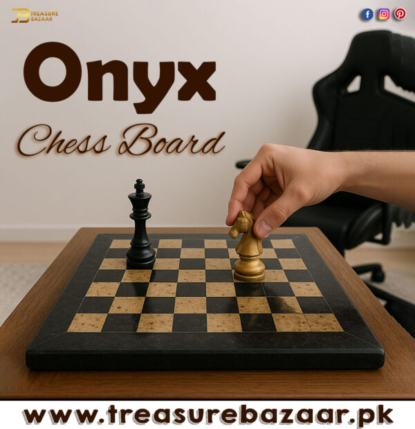 Handcrafted Onyx Marble Chess Board (Black Coral) Size: 12x12 inch - Image 2