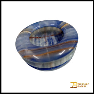 Handcrafted Blue Striped Onyx Ashtray Size 10 cm