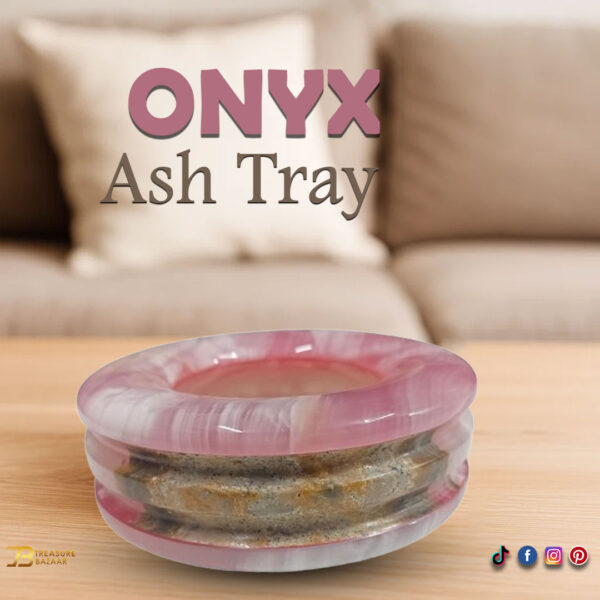 Handcrafted Pink Striped Onyx Ashtray Size 10 cm