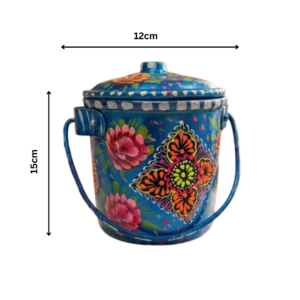 Bundi work bucket  (L:15cmxW:12cm) , Handpainted multicolor bucket , Pakistani bundi work , Storage bucket for sugar and dry milk , best plant pot , best price bucket , best decoration piece for home