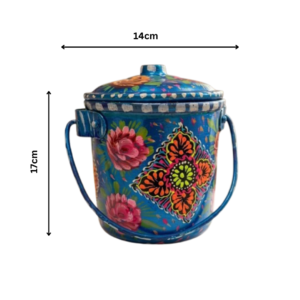 Pakistani handpainted bucket  (L:17cmxW:14cm), Art design bucket in bundi work , Multicolor milk bucket  , Best living room bucket , boho garden bucket , flora design bucket ,