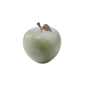 Elegant Onyx Stone Apple Decor with Golden Leaf Size: 9 cm
