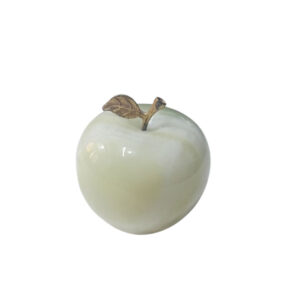 Elegant Onyx Stone Apple Decor with Golden Leaf Size: 9 cm