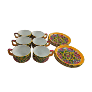 Hand-Painted 12-Piece Floral Tea Set (6 Cups & 6 Saucers)