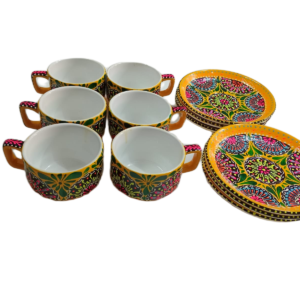 Hand-Painted 12-Piece Floral Tea Set (6 Cups & 6 Saucers)