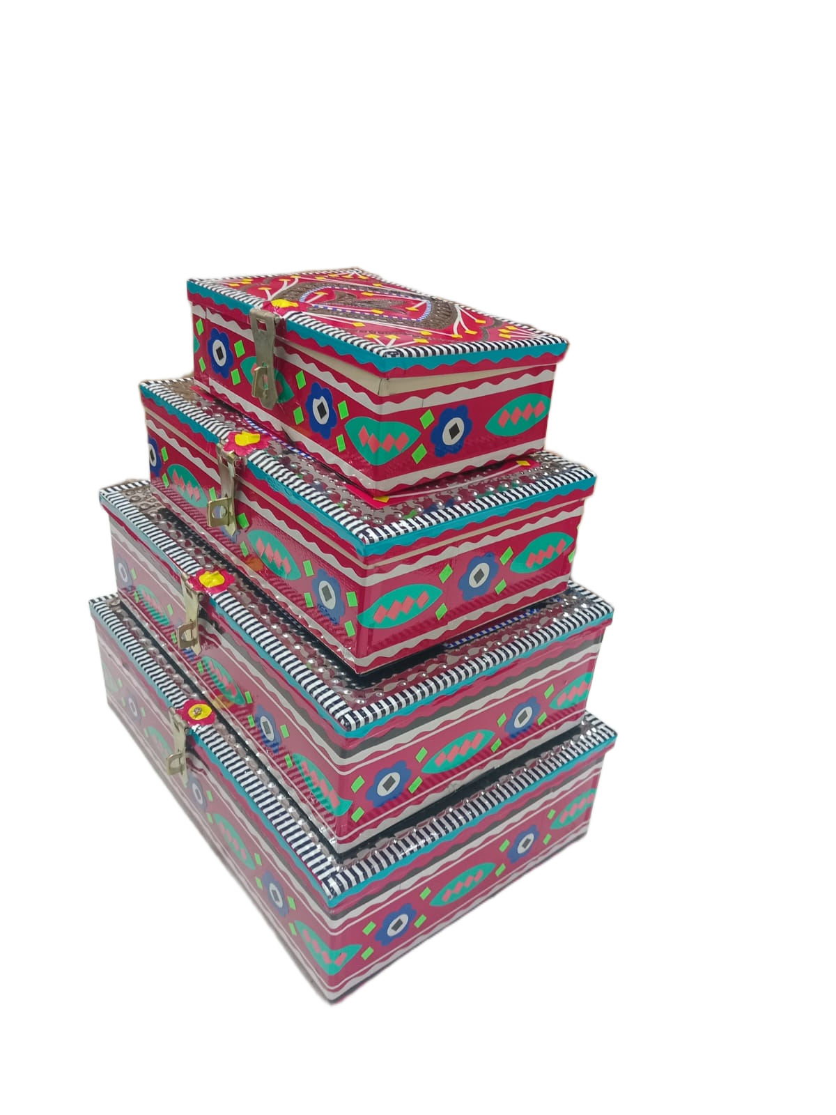 Chamakpatti Box Set (4-Pcs) Handcrafted Traditional Storage with Vibrant Designs - Image 5