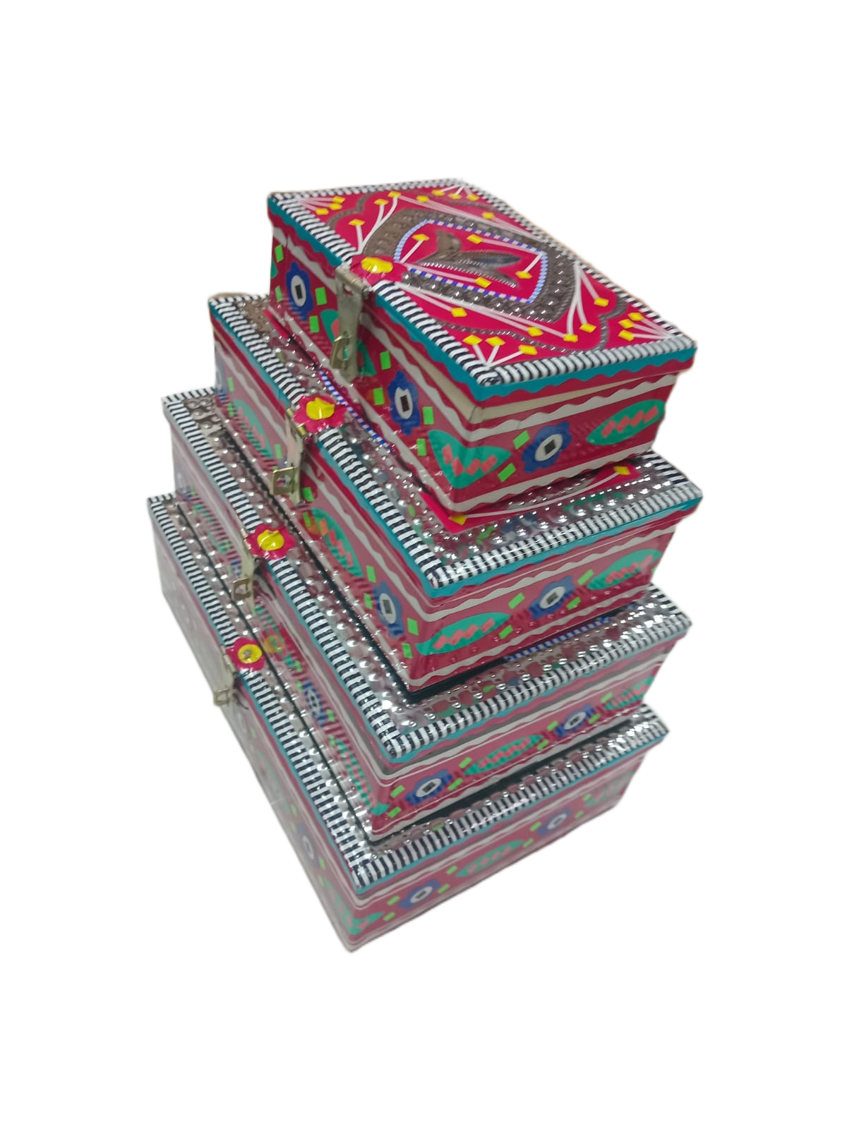 Chamakpatti Box Set (4-Pcs) Handcrafted Traditional Storage with Vibrant Designs - Image 3