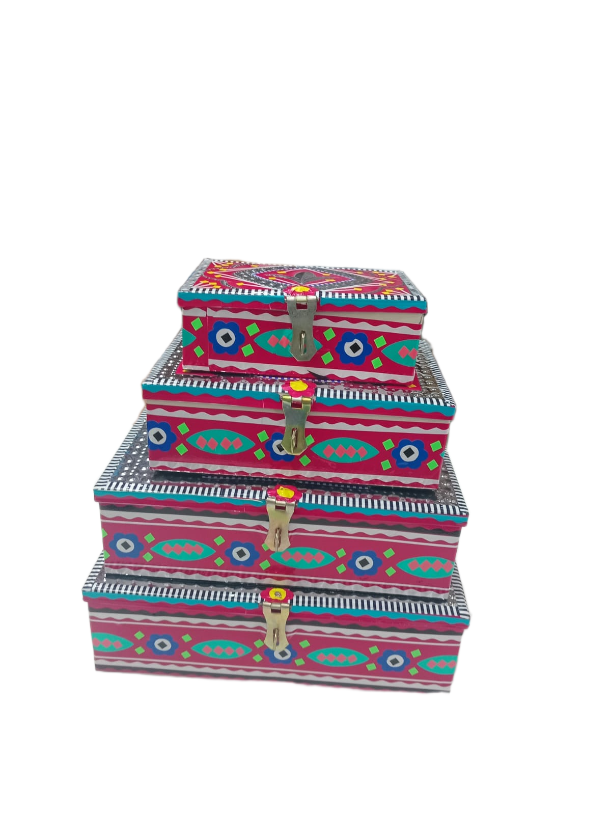Chamakpatti Box Set (4-Pcs) Handcrafted Traditional Storage with Vibrant Designs - Image 2