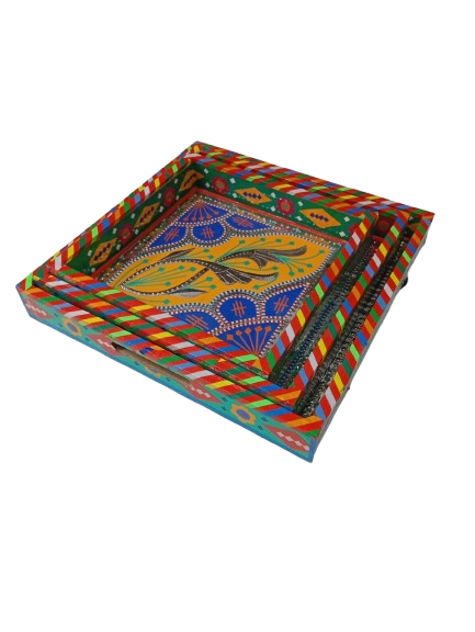 3-Piece Chamakpatti Decorative Tray Set - Image 3