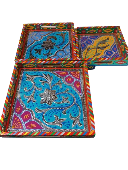 3-Piece Chamakpatti Decorative Tray Set - Image 2