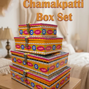 Chamakpatti Multi-Purpose Storage Box Set 4 Pieces , Chamakpatti Box Set for Dressing Table Organization , Handmade Chamakpatti Boxes for Jewelry and Trinkets
