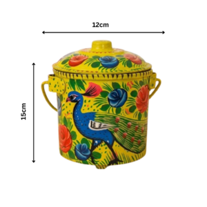Pakistani truck art bucket (L15cm x W12cm ) , Hand painted flower bucket  , boho kitchen storage , multicolor metal bucket , best for gift