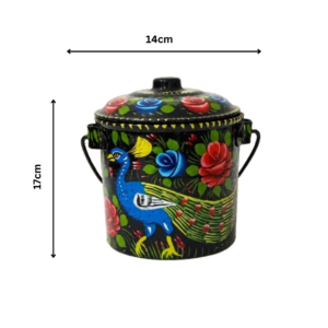 Pakistani truck art black bucket  (L17cm x W14cm) , Best price bucket , Handmade painted bucket , floral bucket , Coffee storage pot