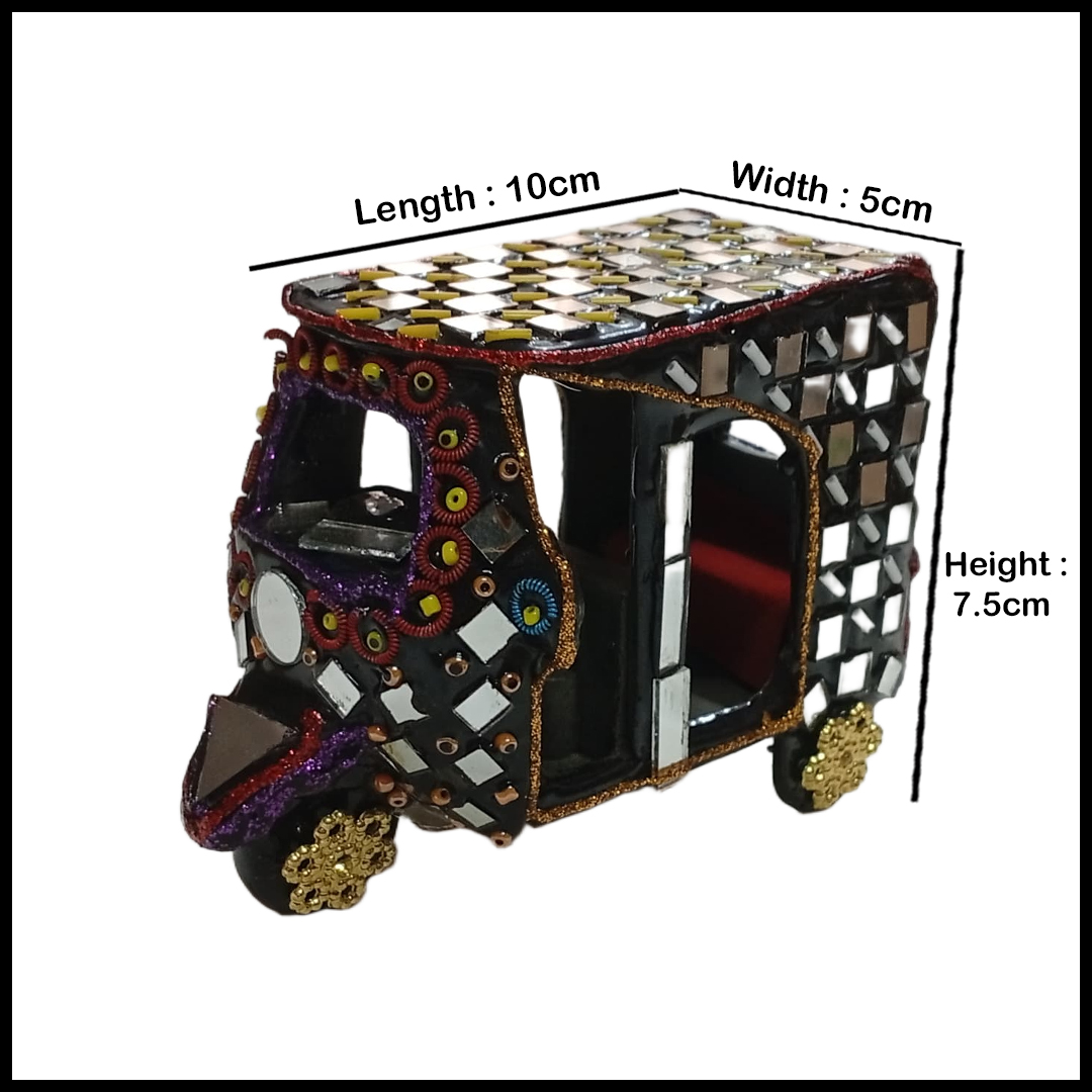 Decorative Mirror Work Rickshaw (L-10cm, W-5cm, H-7.5cm)