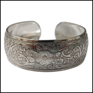 Traditional Handcrafted Floral Engraved Metal Cuff Bracelet
