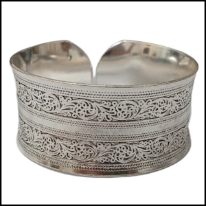 Traditional Handcrafted Floral Engraved Metal Cuff Bracelet