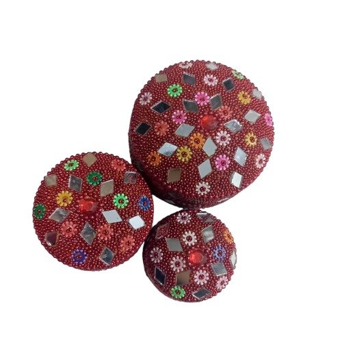 Handcrafted Decorative Bajri Box Set of 3 - Image 3