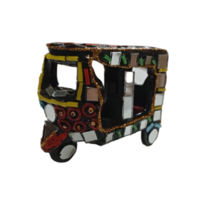 Decorative Mirror Work Rickshaw (L-10cm, W-5cm, H-7.5cm)