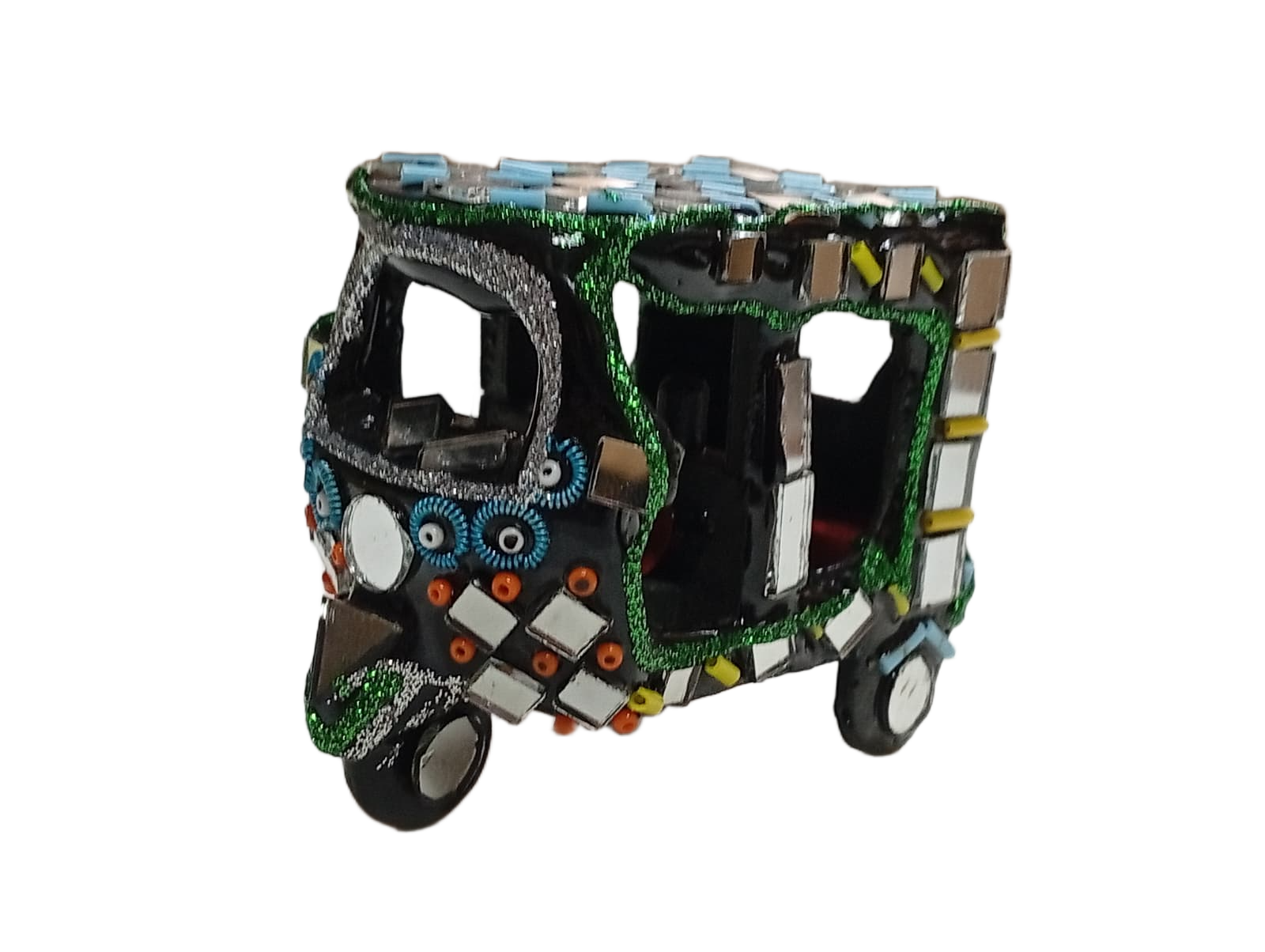 Decorative Mirror Work Rickshaw (L-6cm, W-4cm, H-5.5cm) - Image 2
