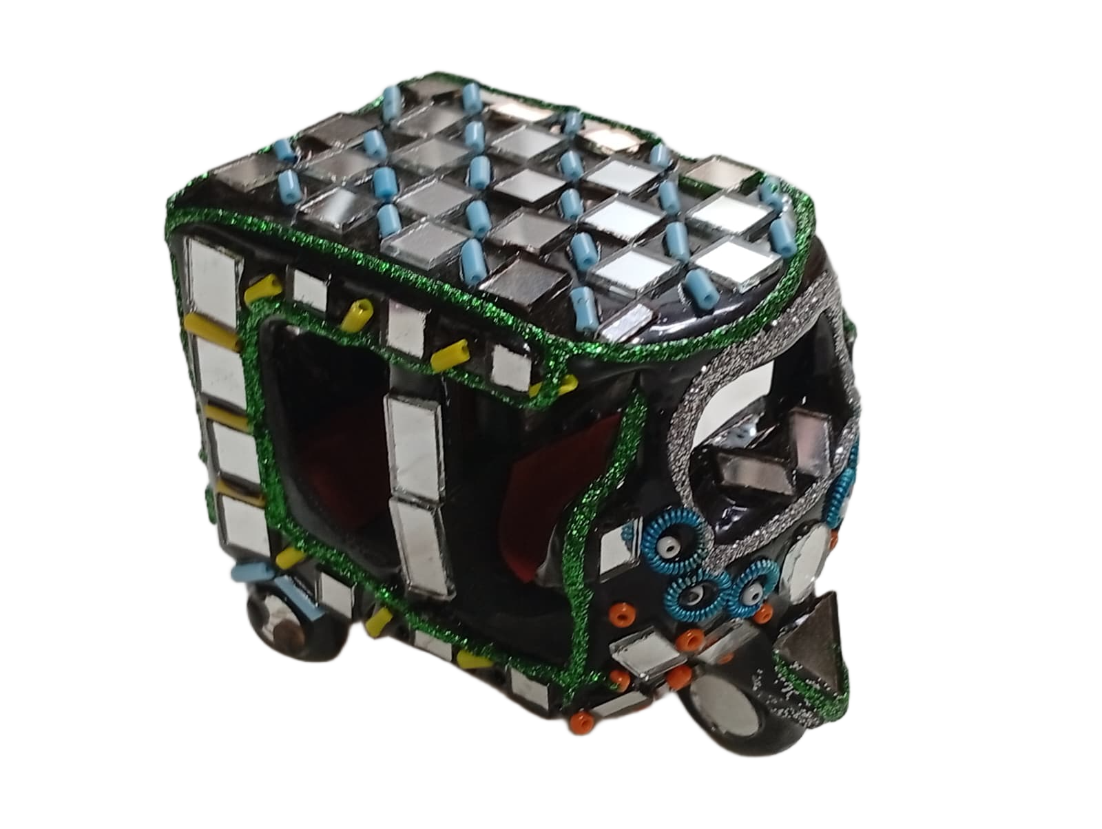 Decorative Mirror Work Rickshaw (L-6cm, W-4cm, H-5.5cm) - Image 7
