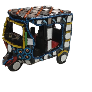 Decorative Mirror Work Rickshaw (L-6cm, W-4cm, H-5.5cm)