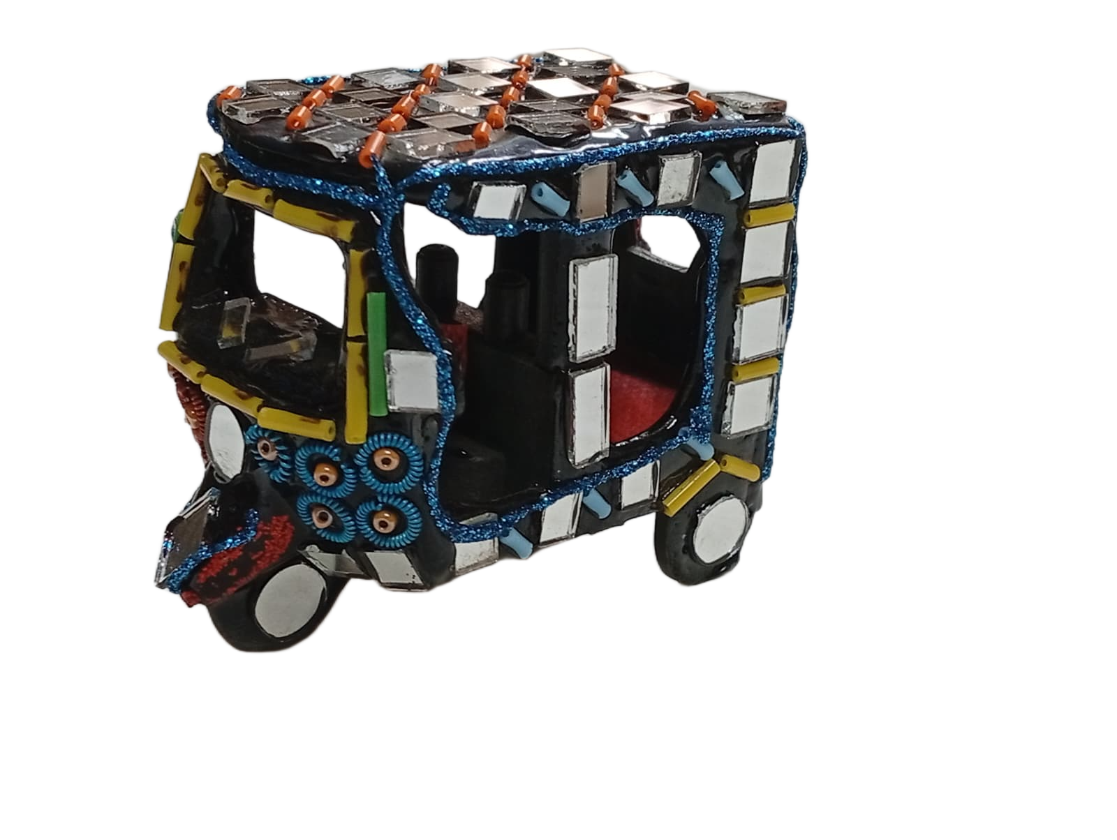 Decorative Mirror Work Rickshaw (L-6cm, W-4cm, H-5.5cm) - Image 2