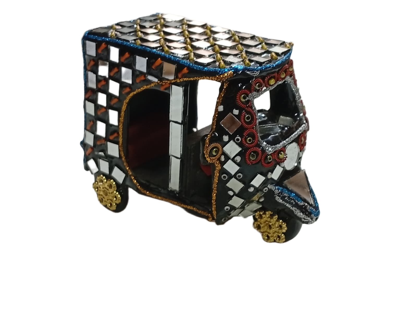 Decorative Mirror Work Rickshaw (L-10cm, W-5cm, H-7.5cm) - Image 6