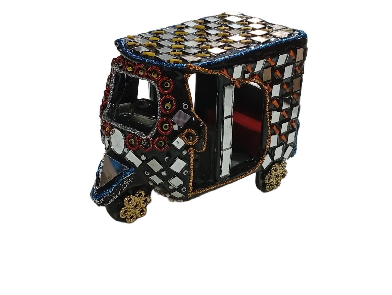 Decorative Mirror Work Rickshaw (L-10cm, W-5cm, H-7.5cm) - Image 3