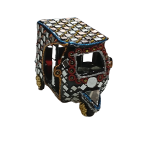 Decorative Mirror Work Rickshaw (L-10cm, W-5cm, H-7.5cm)