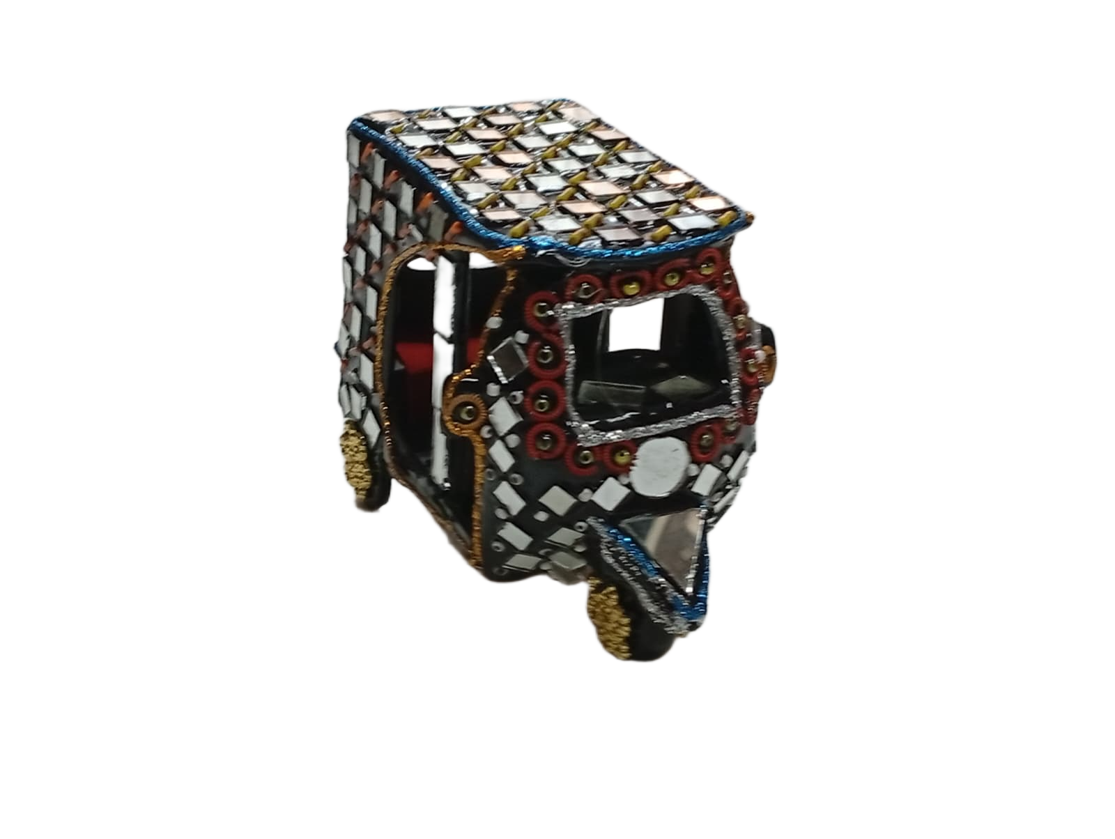 Decorative Mirror Work Rickshaw (L-10cm, W-5cm, H-7.5cm) - Image 2