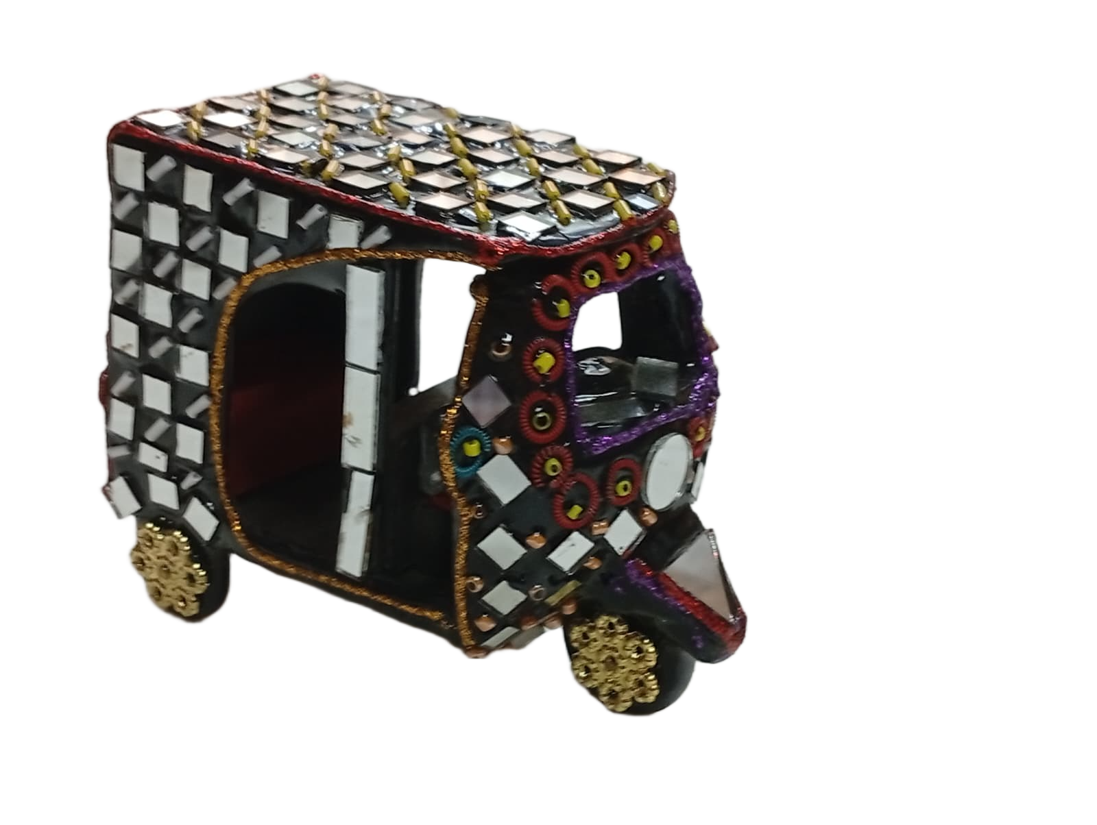 Decorative Mirror Work Rickshaw (L-10cm, W-5cm, H-7.5cm) - Image 6